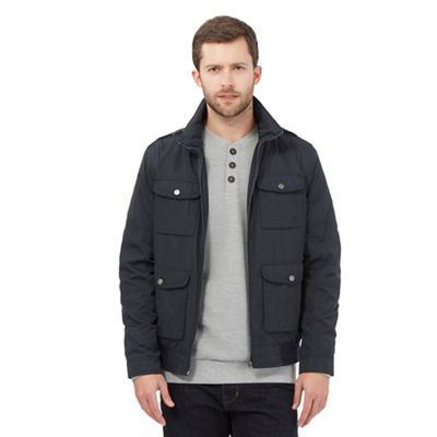 Big and tall designer navy zip through harrington jacket